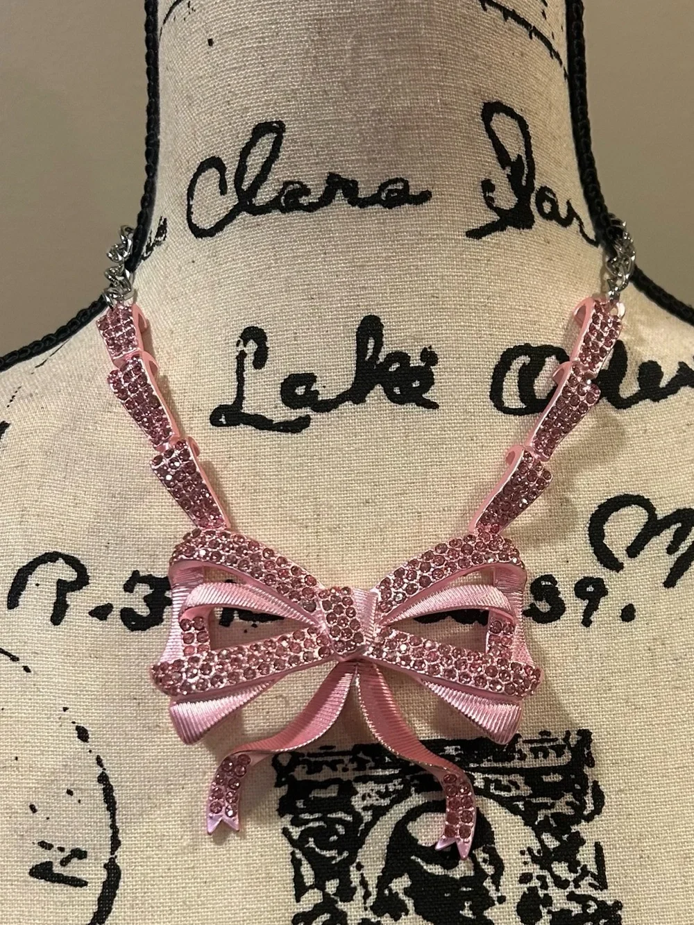 Betsey Johnson Faux Stone Fancy Bow Pendant Necklace